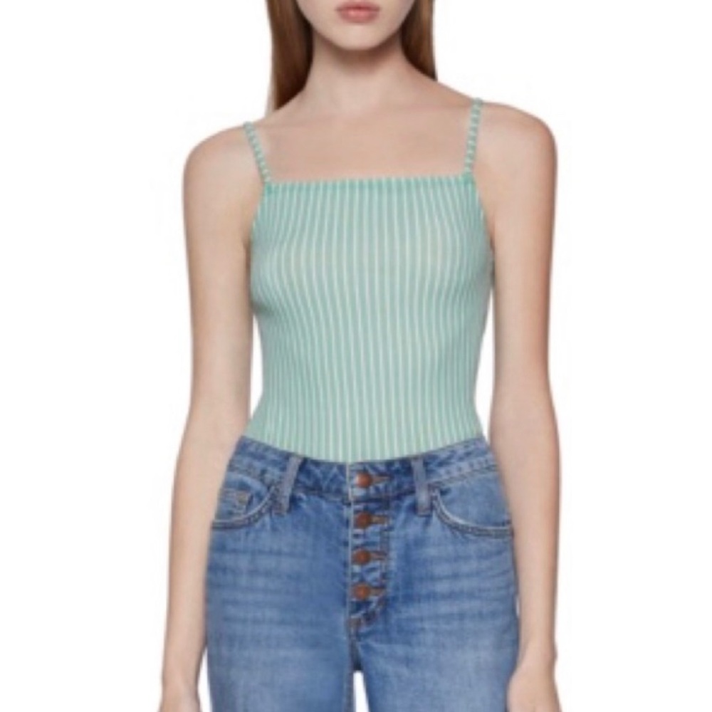 NWT: BCBGeneration Pistachio White Stipe Bodysuit